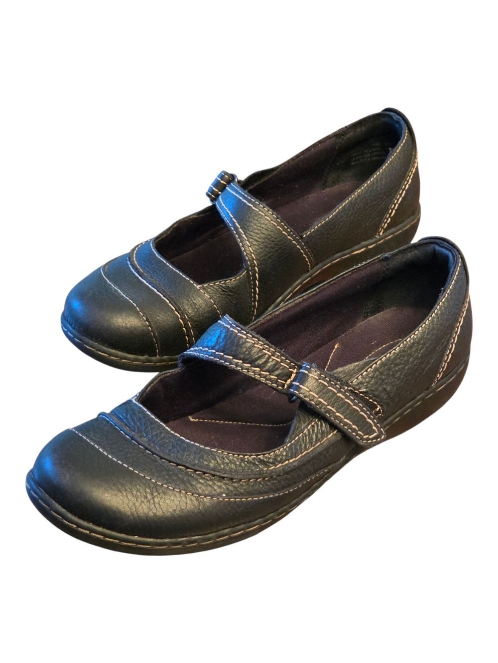 Clarks Ashland Elayne Mary Jane Leather Black Tumbled 10M